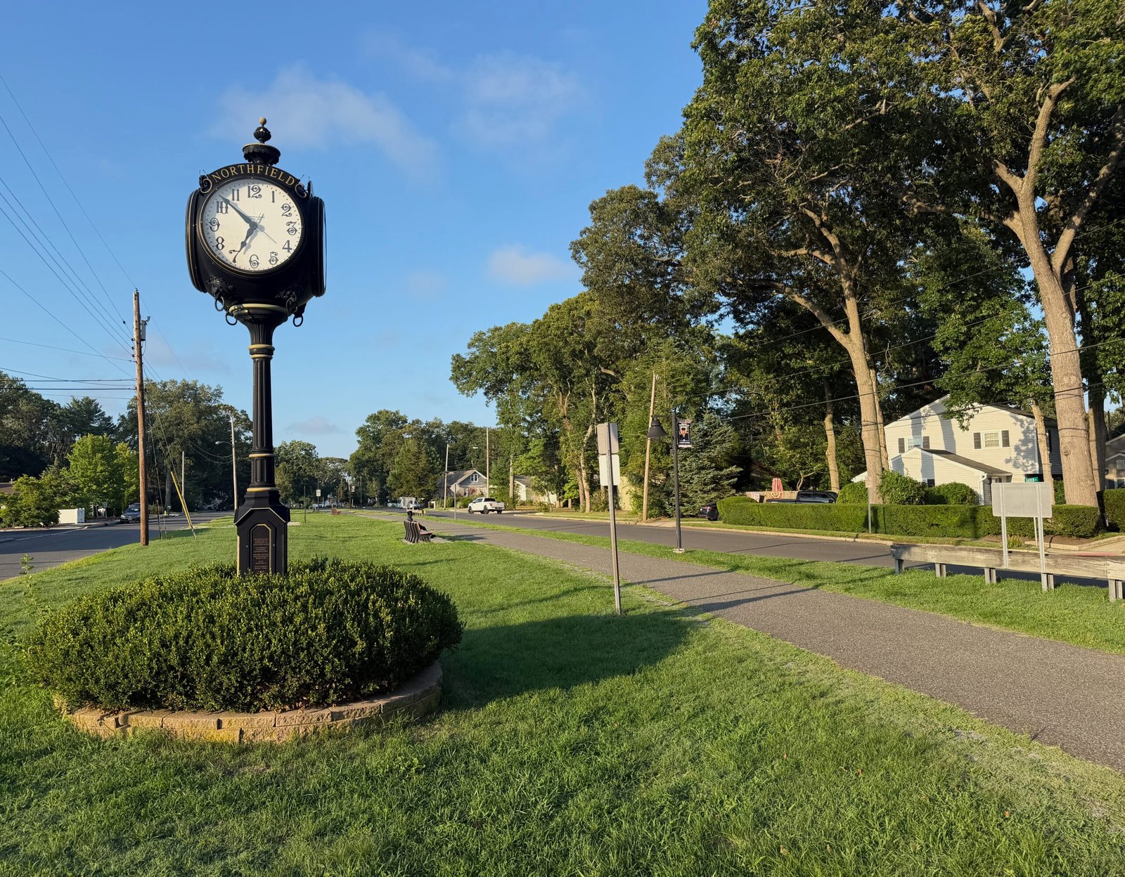 Northfield town clock beside the bike path in Northfield, New Jersey.