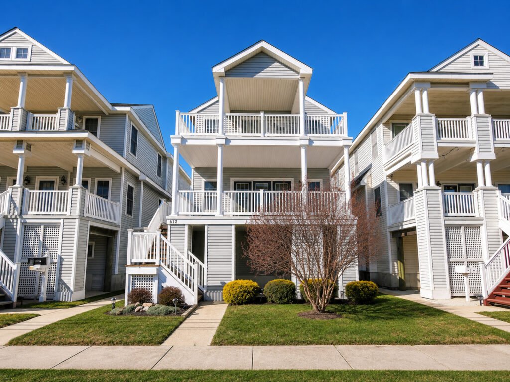 Duplex condo with porches and balconies in Ocean City, New Jersey
