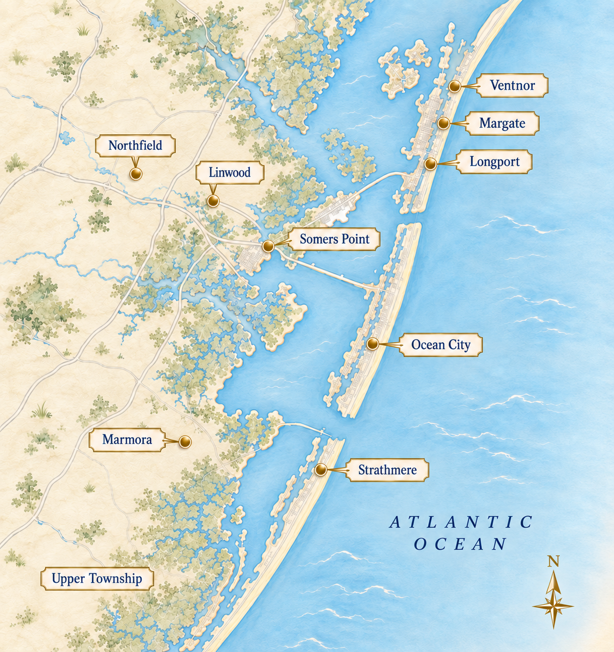 Map of neighborhoods in Ocean City, New Jersey
